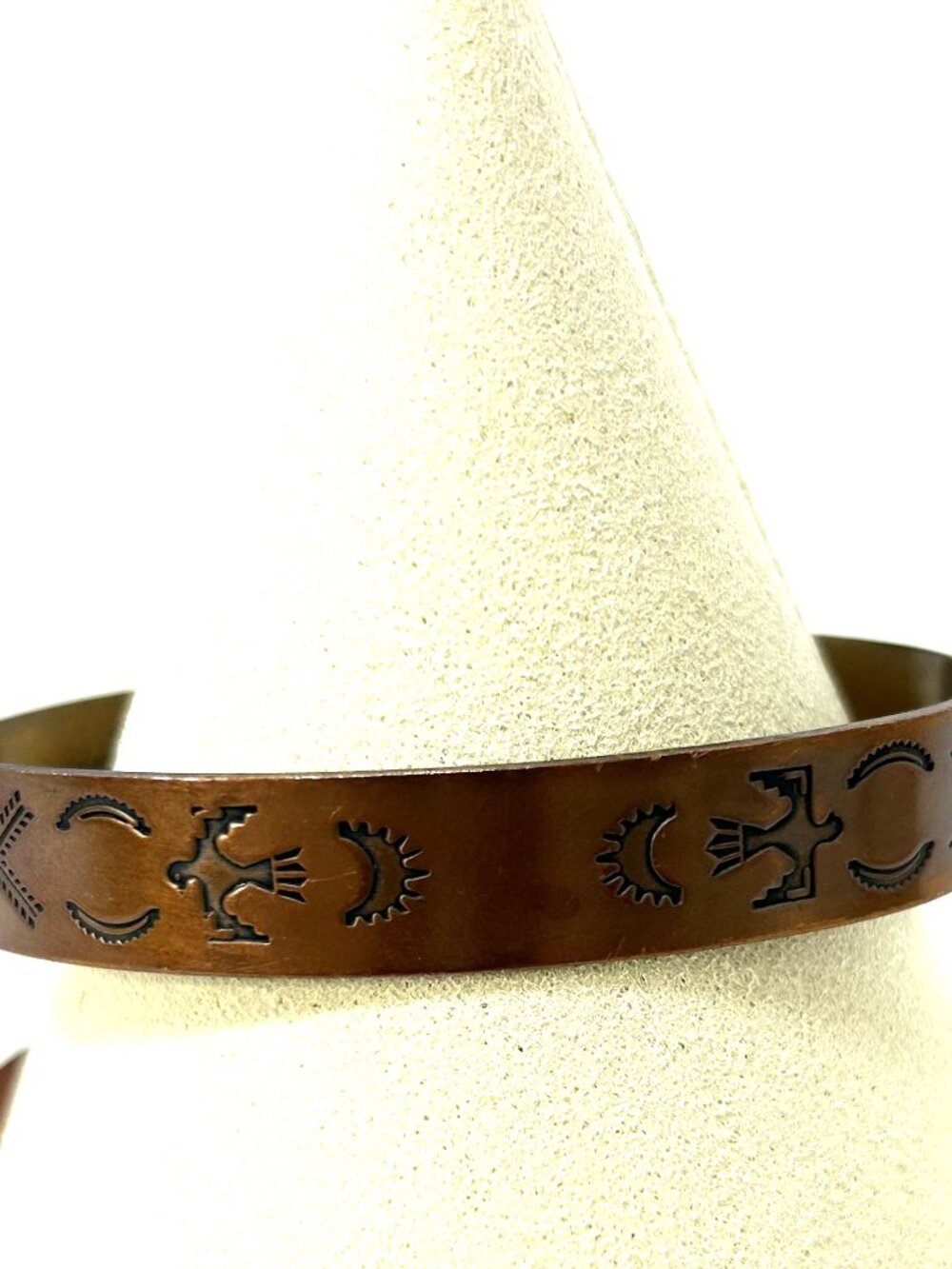 Vintage Solid Copper Southwest Bracelet Stamped Design Cuff Adjustable 14.4g